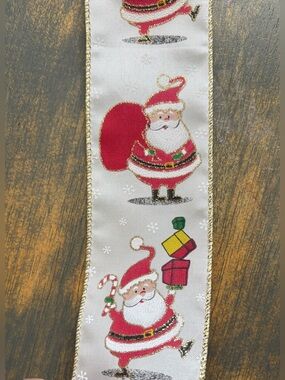 Festive Santa Ribbon with Gold Trim - Red, White, Green and a roll of silver